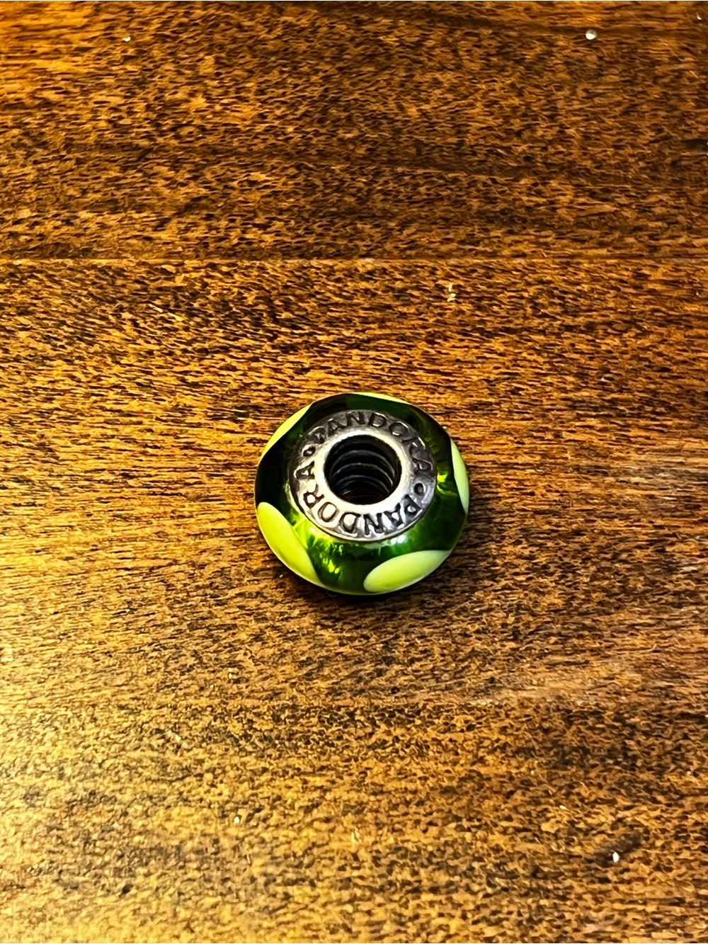 Pandora Green Glass Bead with Yellow Dot Accents